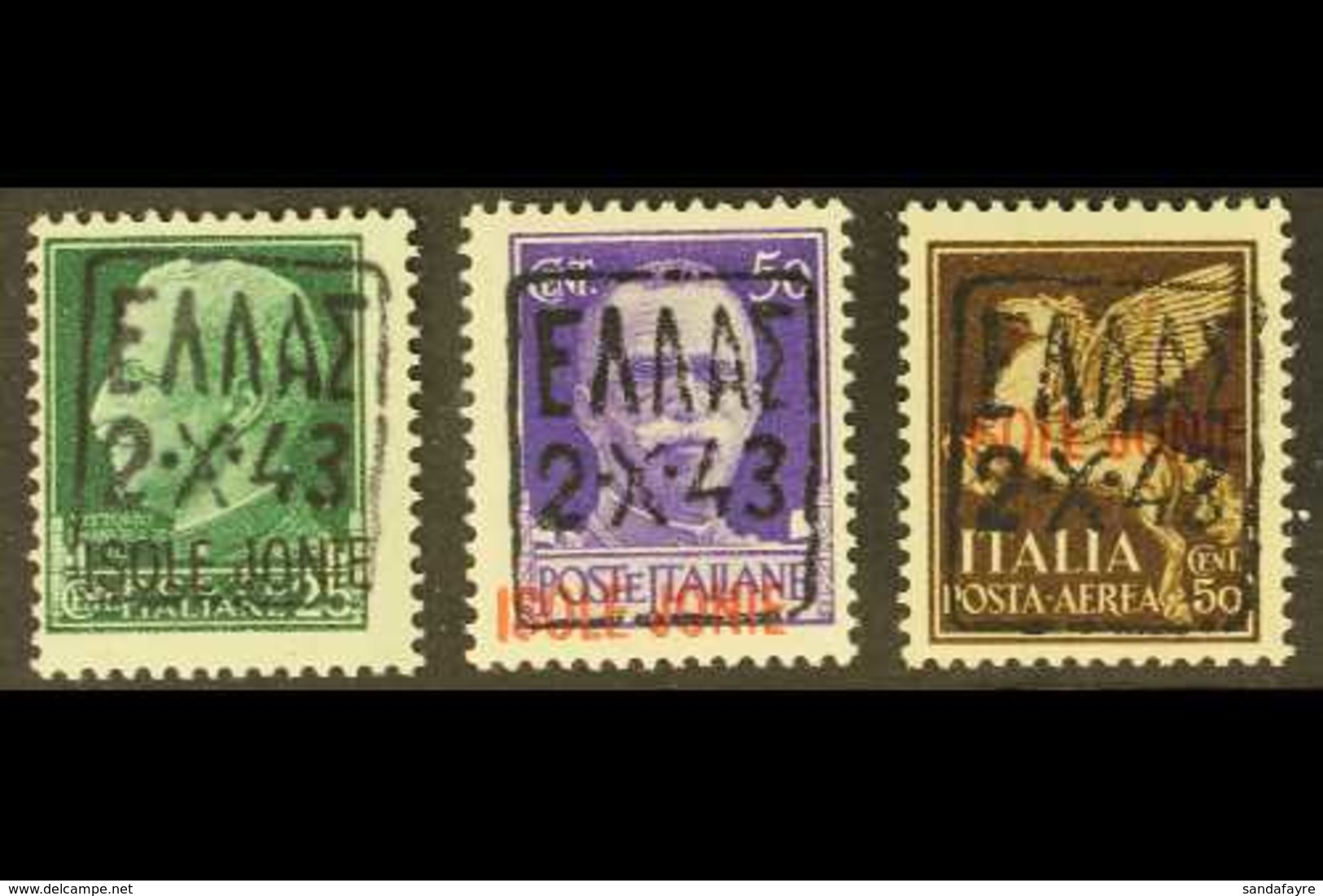 ZANTE 1943 Black Overprint Set, Michel 1 I/ 3 I, The 25c & 50c Black- Sienna Never Hinged Mint, The 50c Black- Violet Li - Other & Unclassified