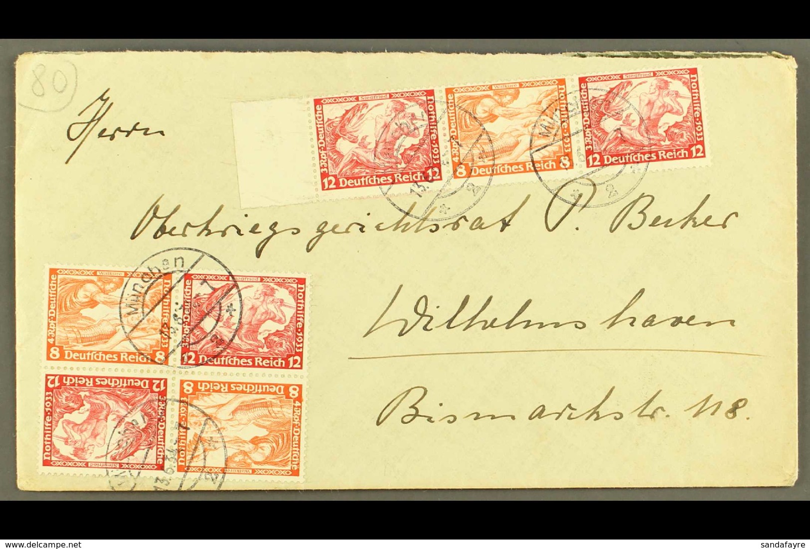 1933 WELFARE FUND 12pf + 3pf & 8pf + 4pf Se-tenants On FORGED Cover From Munich.  For More Images, Please Visit Http://w - Sonstige & Ohne Zuordnung