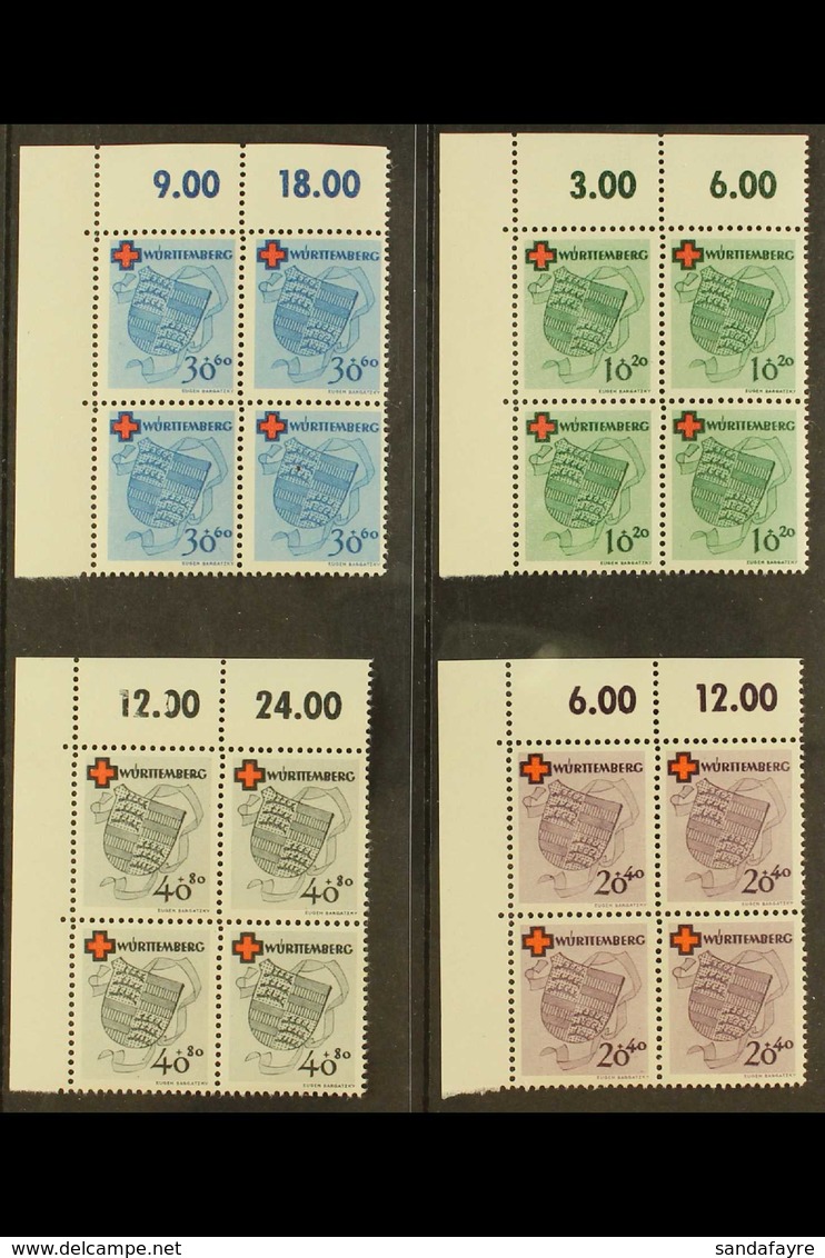 FRENCH ZONE WURTTEMBERG 1949 Red Cross Complete Set (Michel 40/43 A, SG FW40/43, Fine Never Hinged Mint Upper Left Corne - Autres & Non Classés