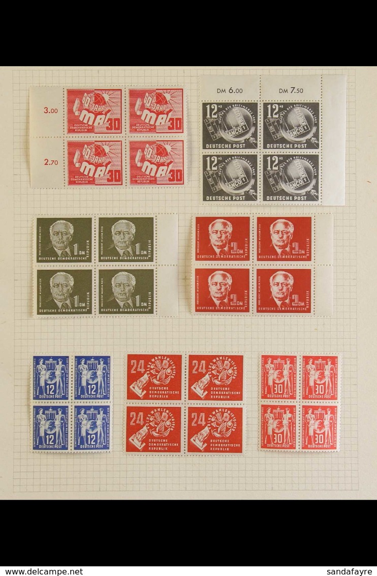 1949-1955 BLOCKS OF FOUR. SUPERB MINT/NEVER HINGED MINT COLLECTION Of All Different Blocks Of 4 On Leaves, Mostly Margin - Other & Unclassified