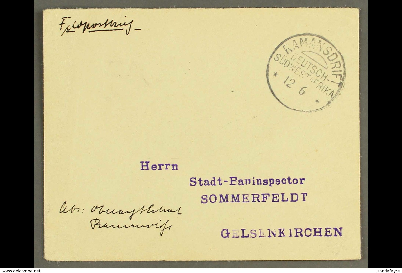 SOUTH WEST AFRICA 1907 (12 Jun) Stampless Feldpost Cover To Germany With Fine "RAMANSDRIFT" Cds Postmark (without Year S - Otros & Sin Clasificación