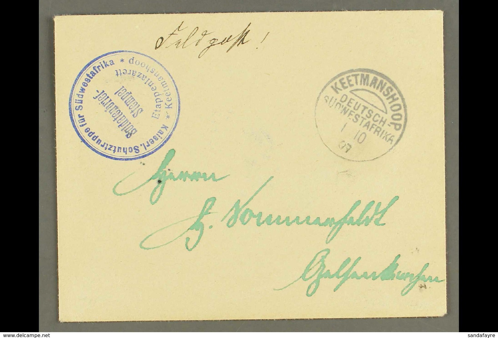 SOUTH WEST AFRICA 1907 (1 Oct) Stampless Feldpost Cover To Germany With Fine "KEETMANSHOOP" Cds Postmark Plus Very Fine  - Otros & Sin Clasificación