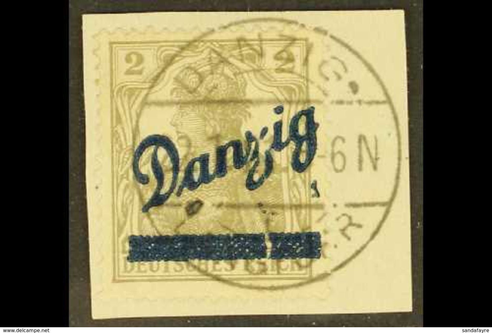 1920 (30 AUG) 2pf Grey Gerrnania With Diagonal "Danzig" And Bar Overprint, Listed Variety Showing "Z" IN DANZIG BROKEN A - Other & Unclassified