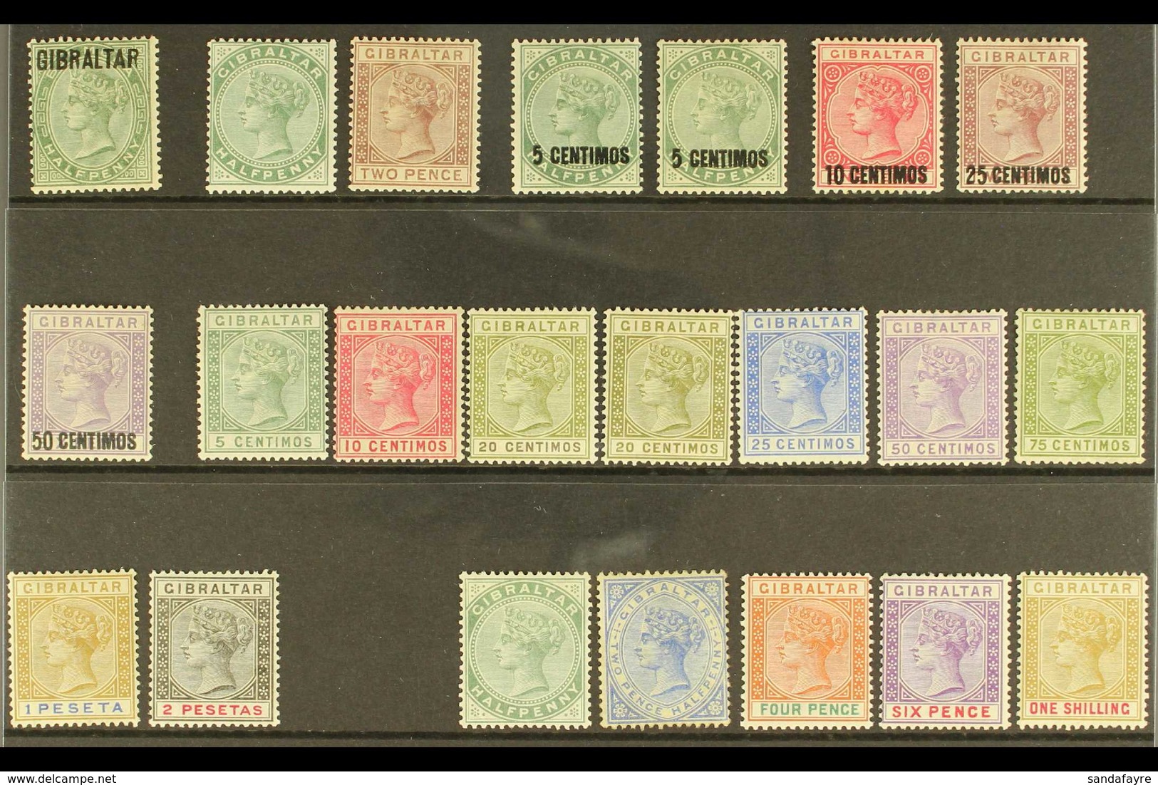 1886-1898 MINT QV SELECTION An ALL DIFFERENT Selection Presented On A Stock Card That Includes 1886 "Gibraltar" Opt'd Ha - Gibraltar