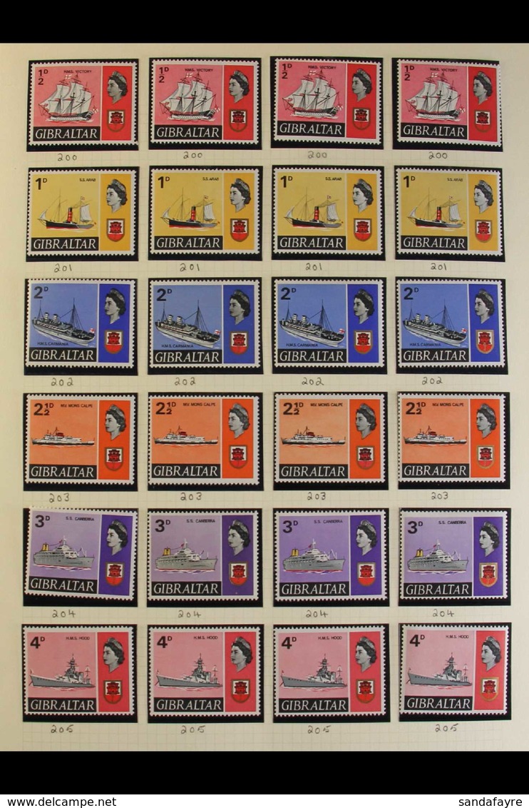 1967-69 SHIPS DEFINITIVES A Fine Never Hinged Mint Assembly On Album Pages Which Includes At Least Four Complete Sets Of - Gibraltar