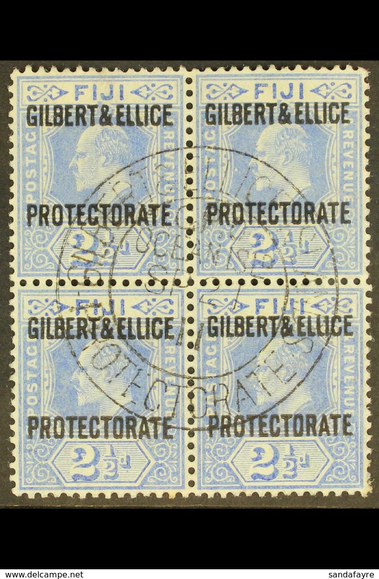 1911 2½d Ultramarine, Overprinted, SG 4, Superb Used Block Of 4 With Neat Central Cds. For More Images, Please Visit Htt - Gilbert- Und Ellice-Inseln (...-1979)