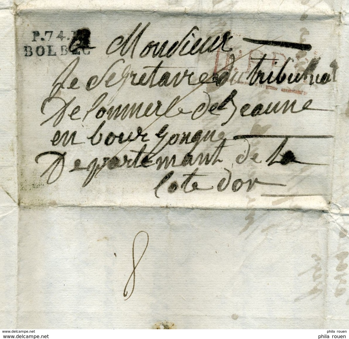 Lettre En Port Payé De Bolbec 1819 à Beaune Côte D'Or (P74P Bolbec Et PPPP) - 1801-1848: Précurseurs XIX