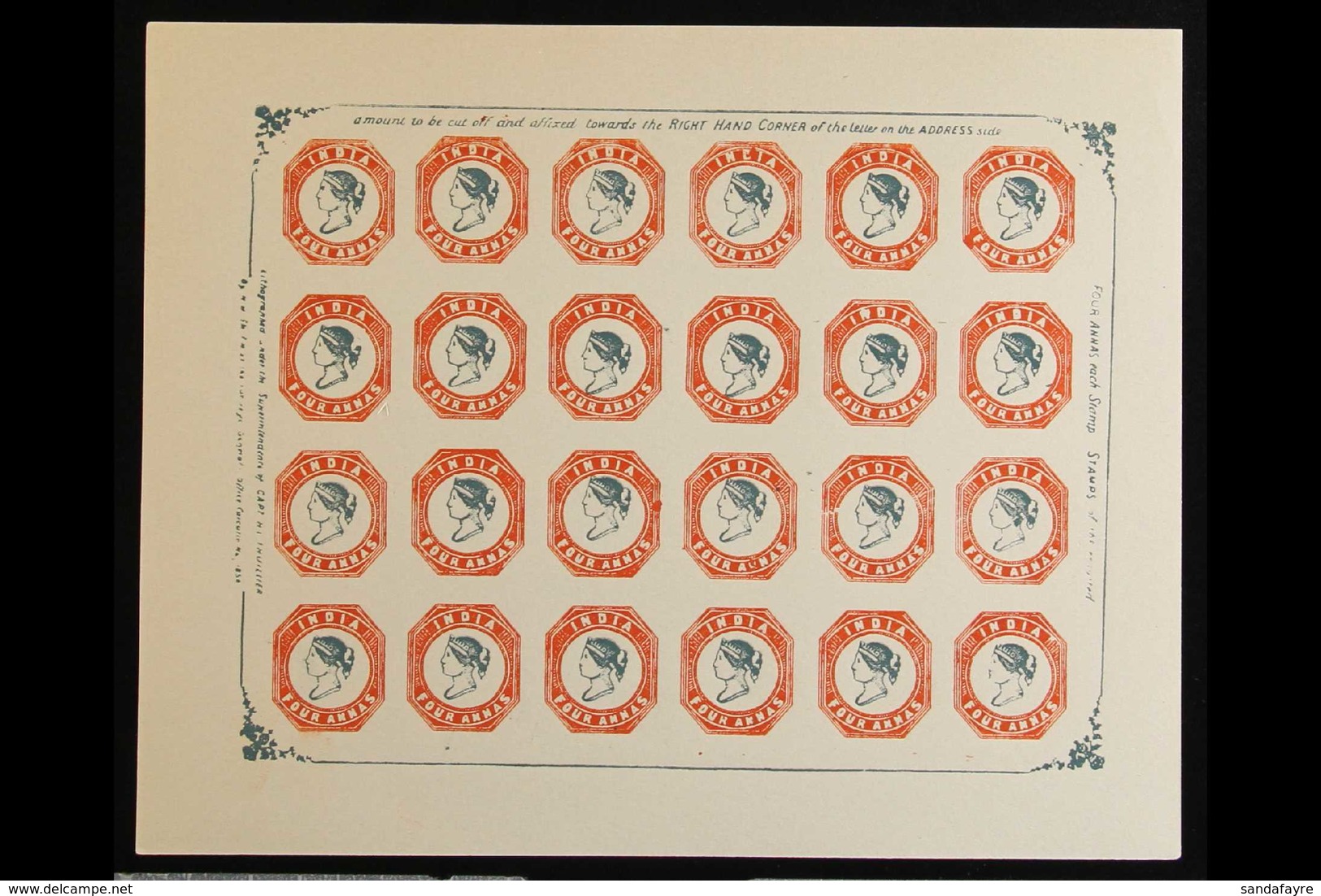 1854 FORGED COMPLETE IMPERF SHEETS. ½a Vermilion (as SG 1) Sheet Of 90, ½a Blue (as SG 2) Sheet Of 96 And 4a Blue & Red  - Sonstige & Ohne Zuordnung