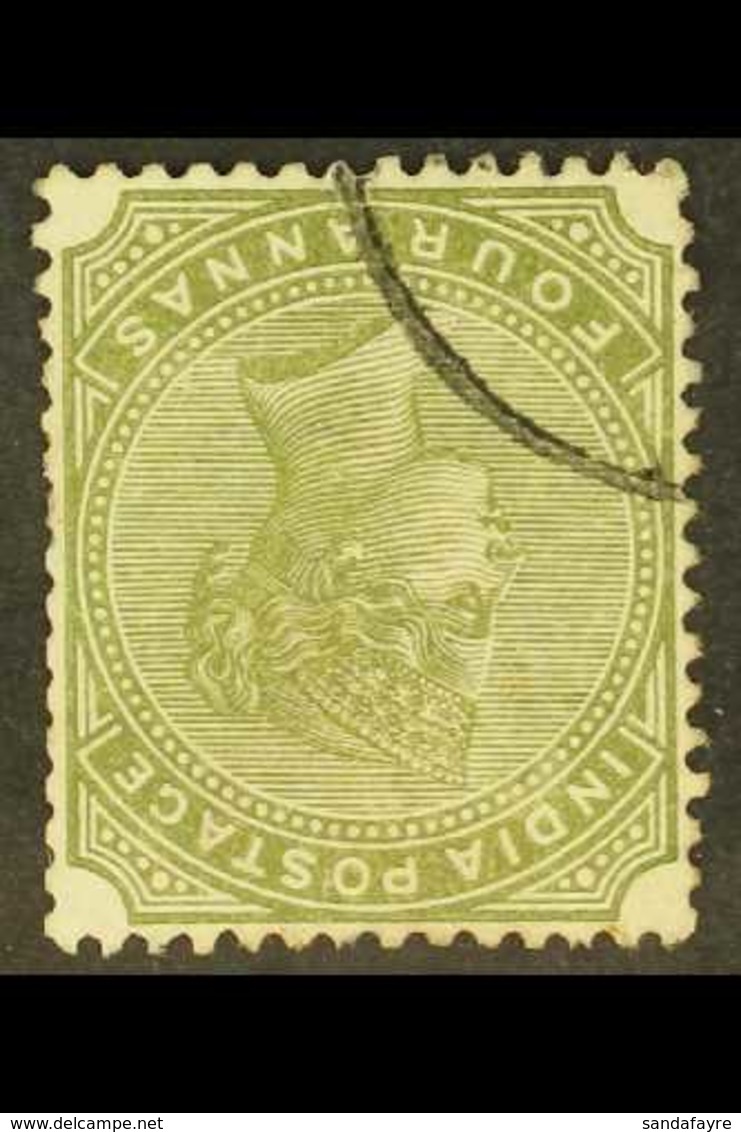 1882-90 4a Olive-green WATERMARK INVERTED Variety, SG 96w, Used, Slightly Trimmed Perfs At Right, Fresh & Very Scarce Fo - Other & Unclassified