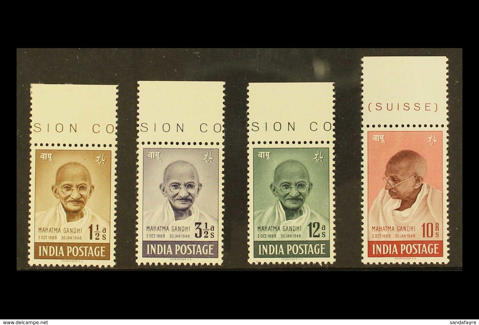 1948 Gandhi First Anniv. Of Independence Set Complete, SG 305/08, Never Hinged Mint Each With Upper Sheet Margin (4 Stam - Other & Unclassified