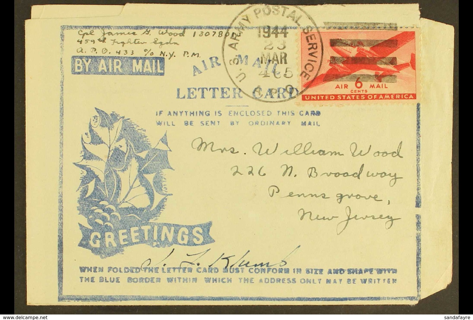 BRITISH MILITARY FORCES CHRISTMAS AEROGRAMME 1942 Air Letter 'Greetings' Laurel Design With Control Number "S.S.P. Ltd., - Autres & Non Classés