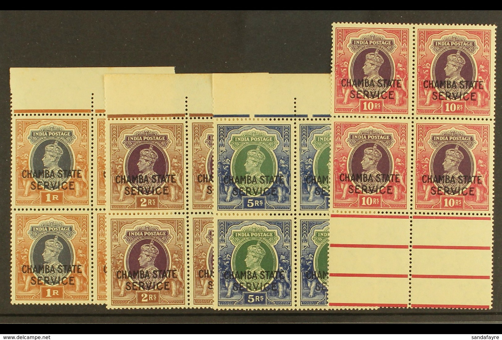 CHAMBA OFFICIALS. 1938-40 KGVI High Values Set As Marginal BLOCKS Of 4, SG O68/71, Never Hinged Mint (4 Blocks Of 4 Stam - Sonstige & Ohne Zuordnung