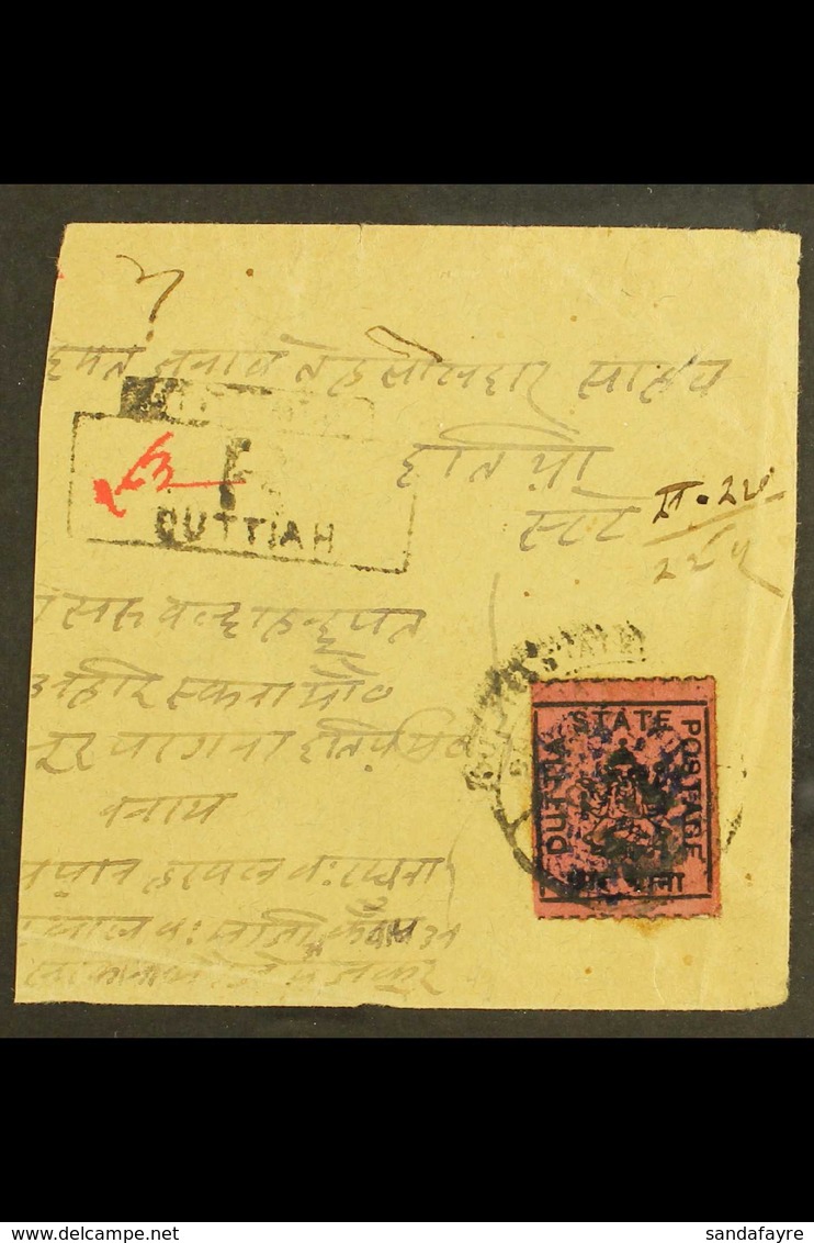 DUTTIA 1899 - 1906 4a Black On Deep Rose, SG 20 Tied To Large Part Native Registered Cover By Hooded Duttia State Cds Wi - Sonstige & Ohne Zuordnung