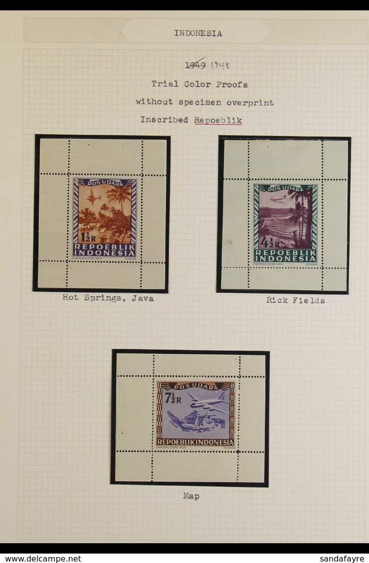 COLOUR PROOFS 1948 1½r, 4½r & 7½r Airmails Inscribed "REPOEBLIK," Colour Trials In Issued Colours With Margins On All Fo - Indonésie