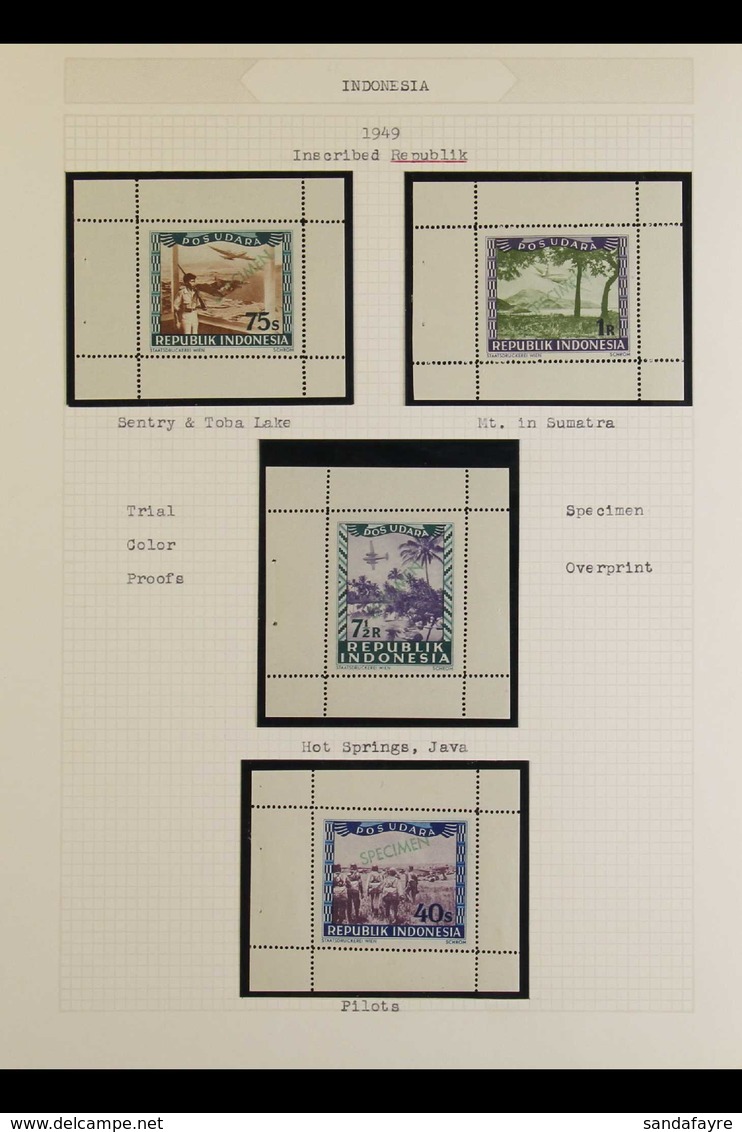 COLOUR TRIALS 1949 40s & 1r Postage, 75s & 7½r Airmails Inscribed "REPUBLIK," Colour Trials In UNISSUED COLOURS With Mar - Indonésie