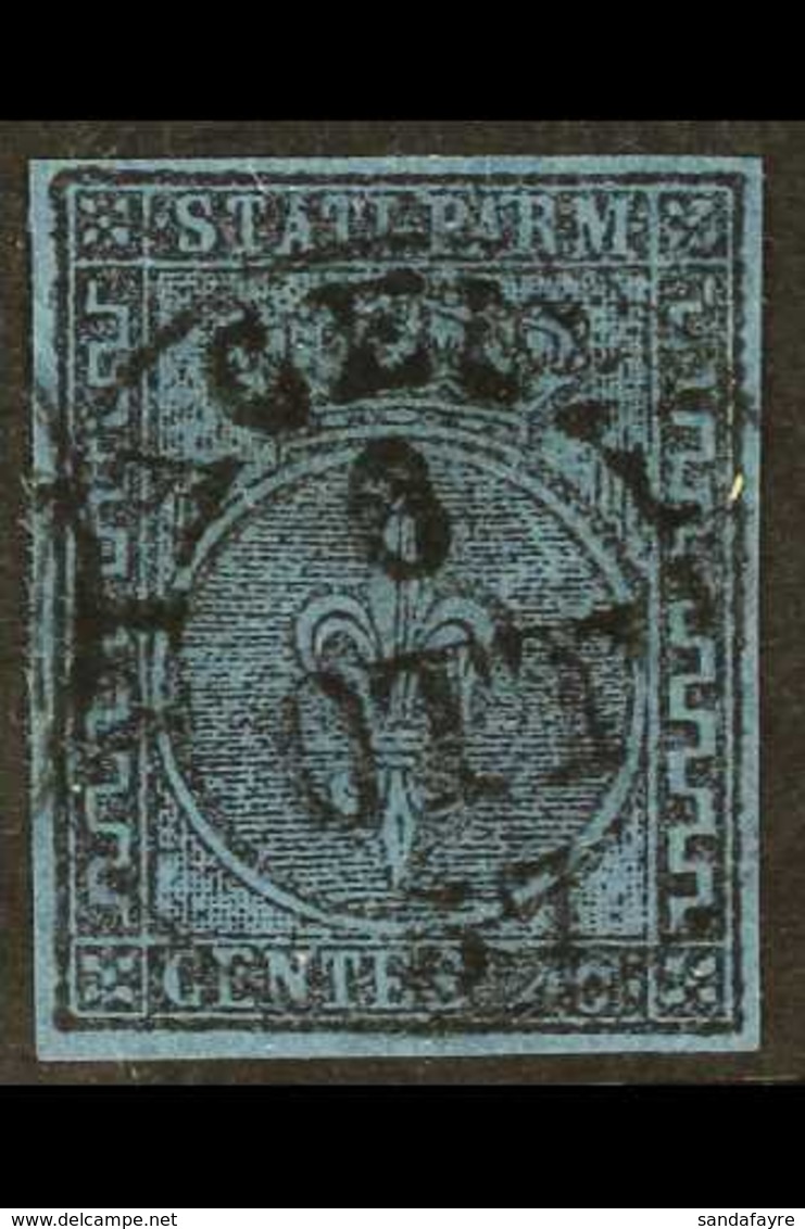 PARMA 1852 40c Black On Blue, With Variety Large Greek Border At Right "Greca Larga", Sassone 5b, 4 Margins, Very Fine U - Ohne Zuordnung