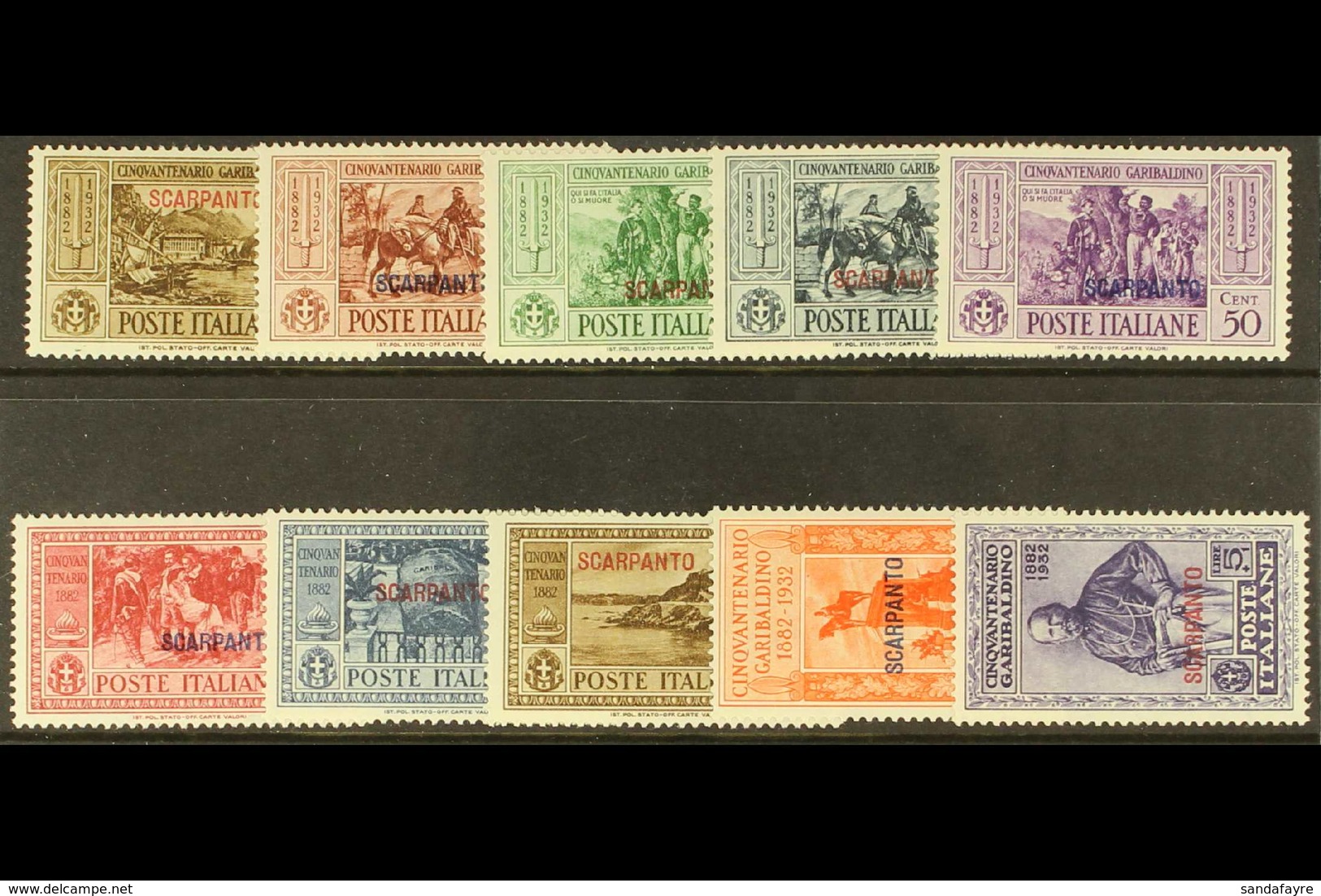 DODECANESE ISLANDS SCARPANTO 1932 Garibaldi Set, Sassone 17/26 (S.78), SG 89K/98K, Very Fine Mint (10). For More Images, - Sonstige & Ohne Zuordnung