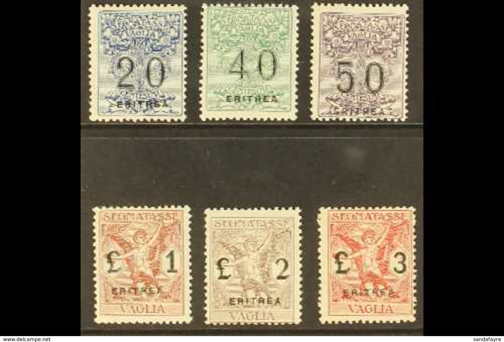 ERITREA MONEY ORDER STAMPS (SEGNATASSE PER VAGLIA) 1924 Overprints Complete Set, Sassone 1/6, Fine Mint, Very Fresh. (6  - Autres & Non Classés