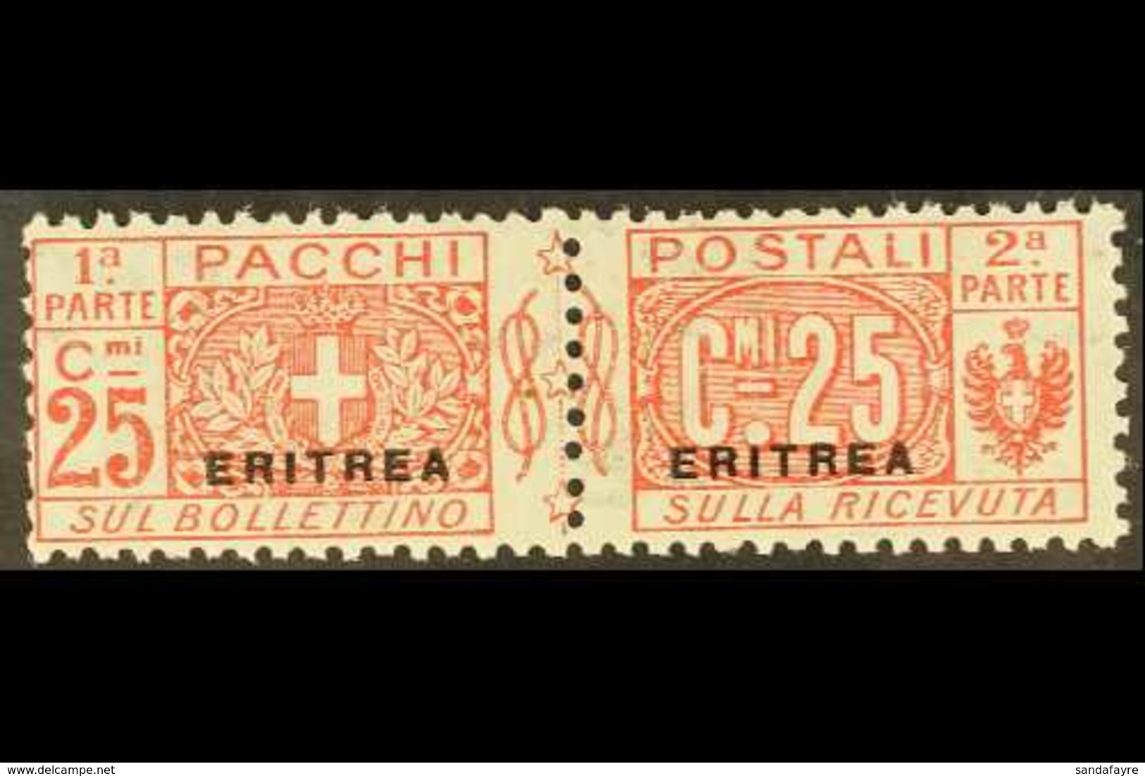 ERITREA PARCEL POST 1916 25c Red Small "ERITREA" Overprint (Sassone 3, SG P55), Fine Mint Horizontal Pair, Very Fresh, E - Altri & Non Classificati