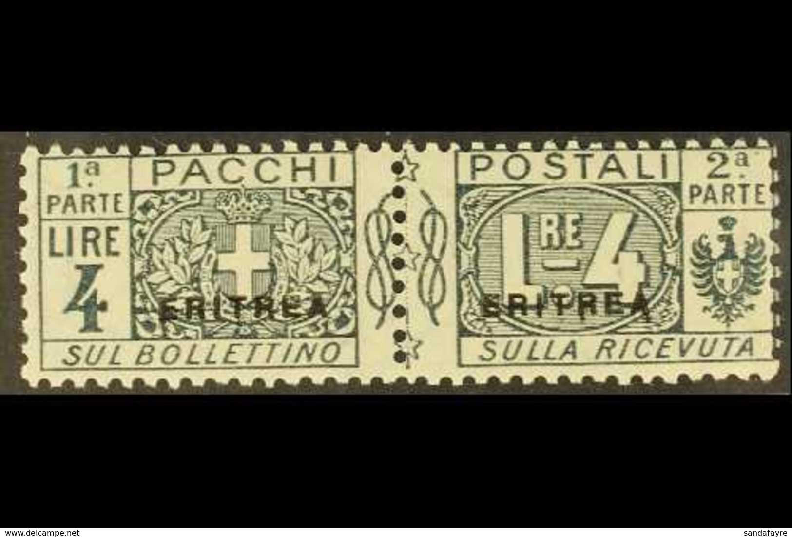 ERITREA PARCEL POST 1916 4L Slate Small "ERITREA" Overprint (Sassone 8, SG P60), Fine Mint Horizontal Pair, Very Fresh,  - Autres & Non Classés