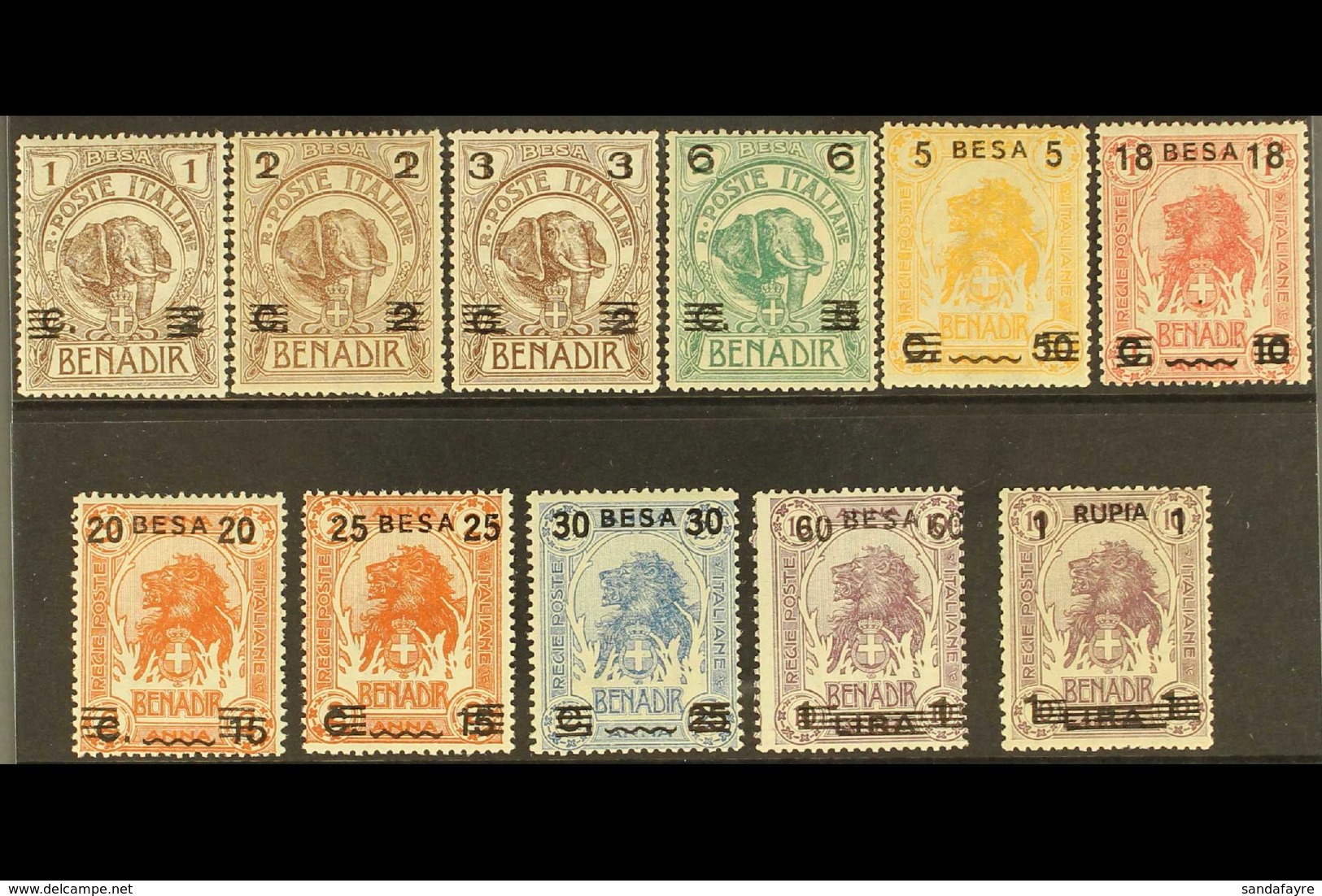 SOMALIA 1923 Surcharges Complete Set (Sassone 34/44, SG 33/43), Very Fine Mint, Most Stamps Including The Top Values Are - Other & Unclassified