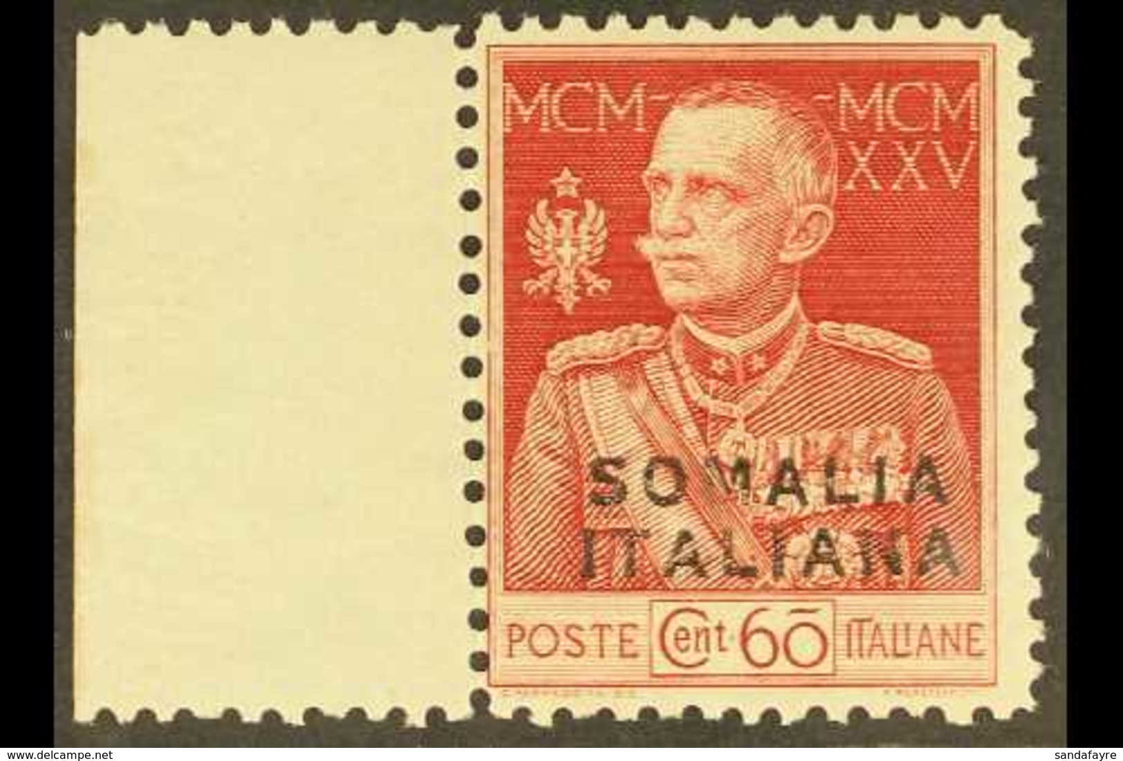 SOMALIA 1925-26 60c Lake-red Royal Jubilee Overprint Perf 11 With Watermark Crown Variety, Sassone 67f (SG 66B Var), Nev - Autres & Non Classés