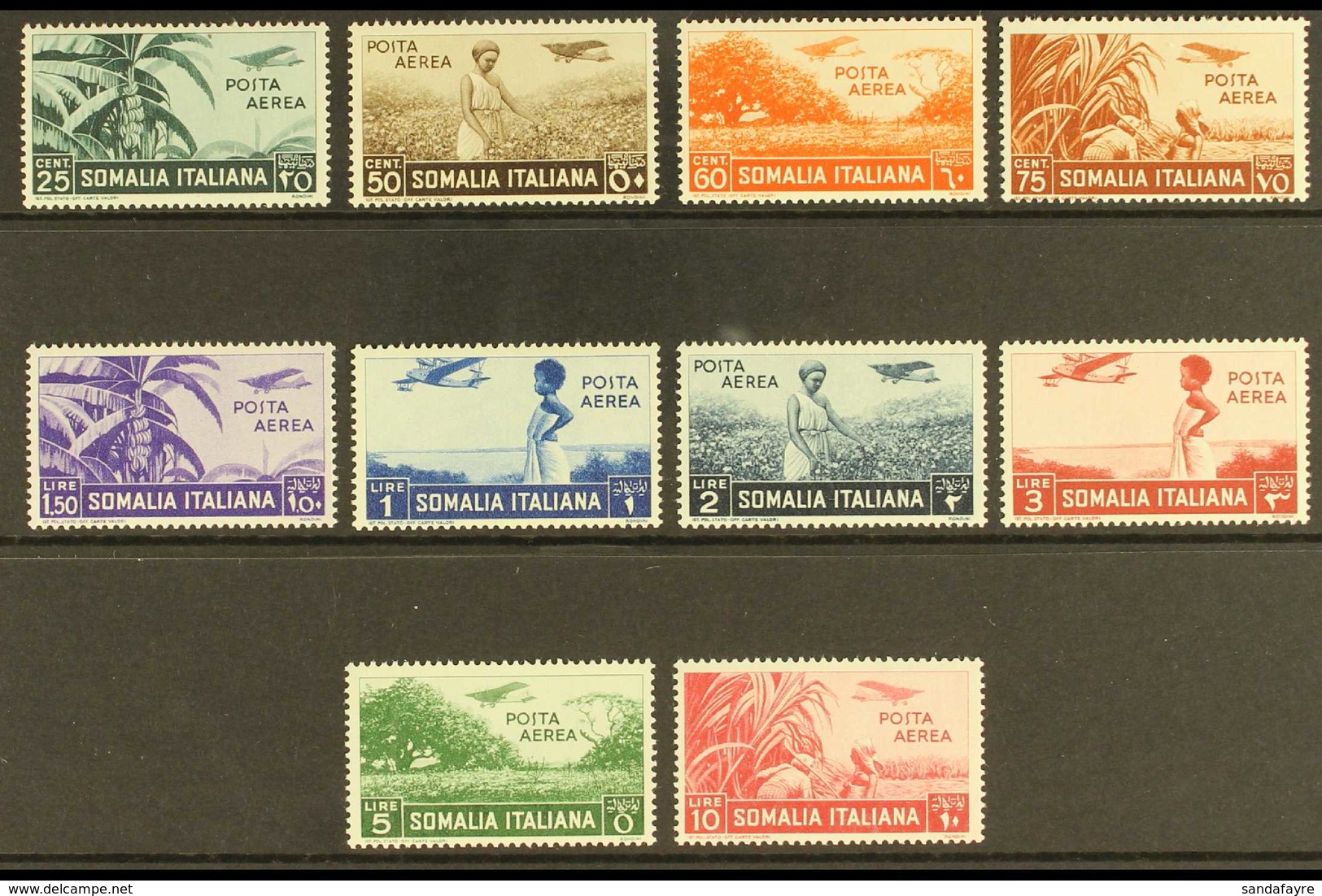 SOMALIA 1936 Air Complete Set (Sassone 17/26, SG 223/32), Never Hinged Mint, Very Fresh. (10 Stamps) For More Images, Pl - Other & Unclassified