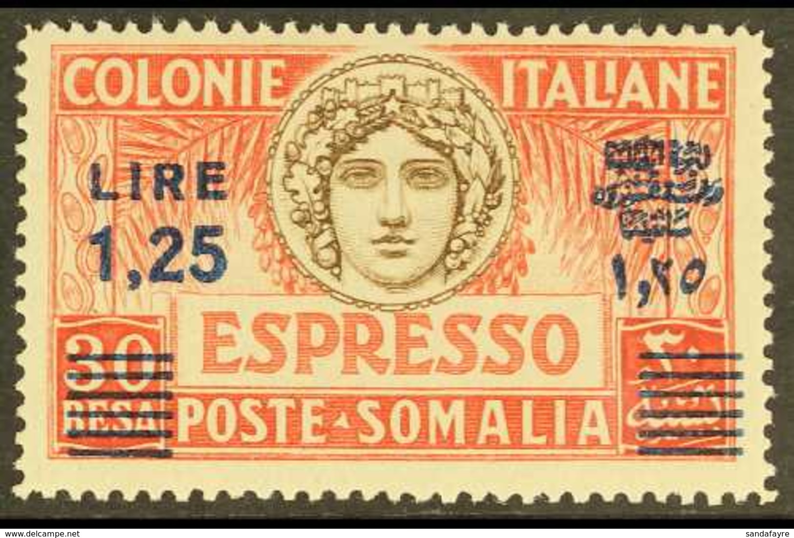 SOMALIA EXPRESS 1940 1.25L On 30b Sepia & Red Surcharge Perf 14 (Sassone 8, SG E106a), Never Hinged Mint, Very Fresh & A - Sonstige & Ohne Zuordnung