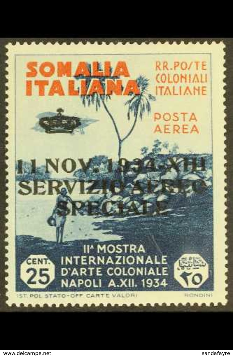 SOMALIA OFFICIAL AIR 1934 25c Blue & Orange "Servizio Aereo Speciale" Overprint (Sassone 2, SG O210), Very Fine Mint, Ex - Other & Unclassified