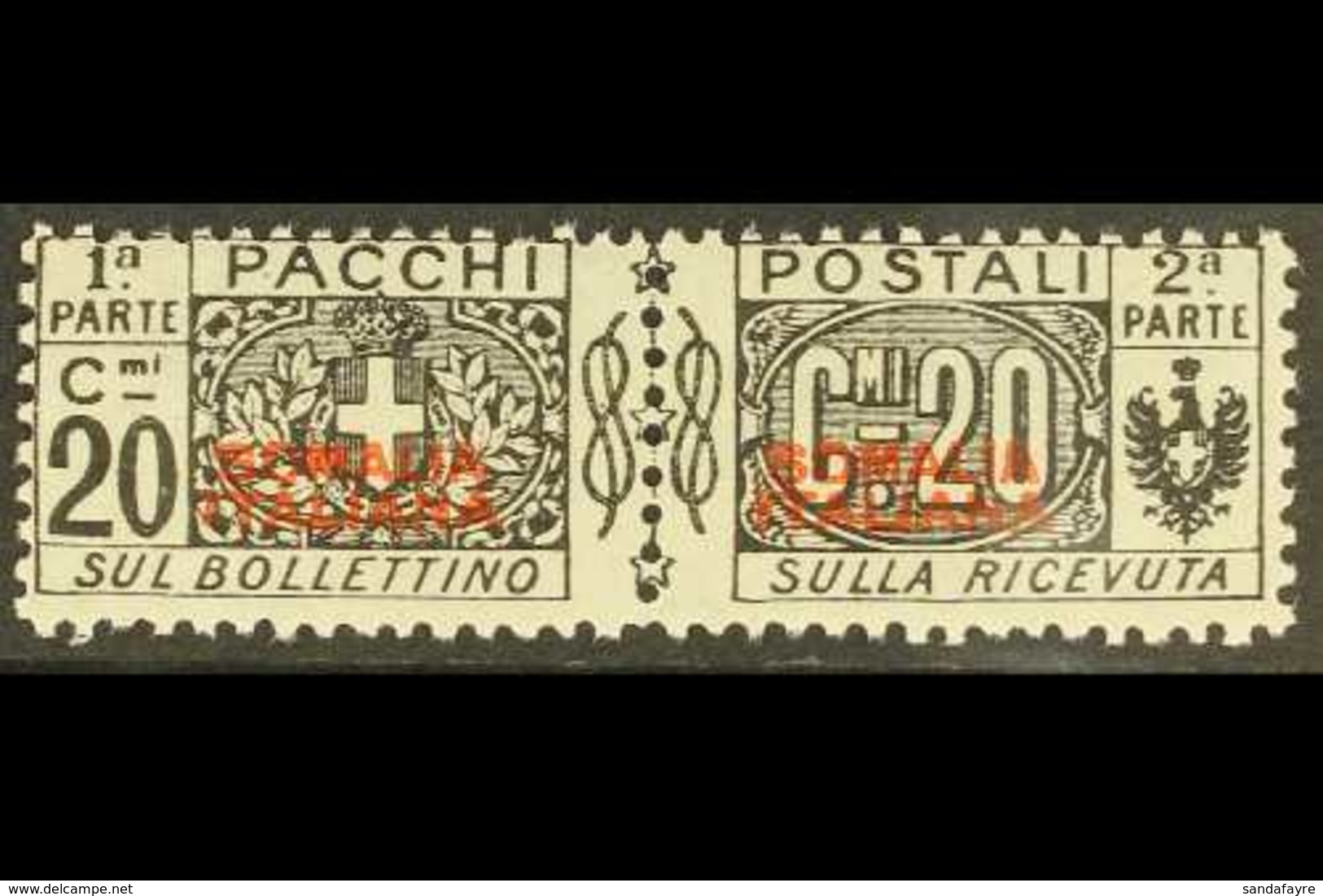SOMALIA PARCEL POST 1926-31 20c Black Unissued Overprint In Red, Sassone 45 (see Note After SG P92), Never Hinged Mint H - Other & Unclassified