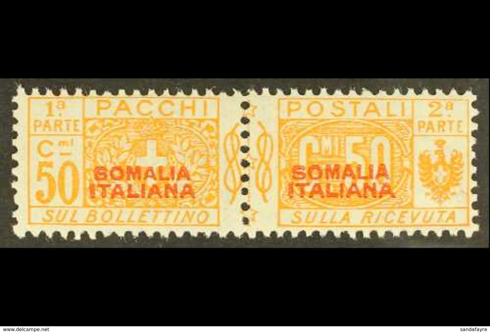 SOMALIA PARCEL POST 1926-31 50c Orange Unissued Overprint In Red, Sassone 47 (see Note After SG P92), Never Hinged Mint  - Sonstige & Ohne Zuordnung