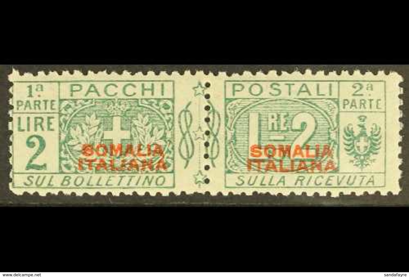 SOMALIA PARCEL POST 1926-31 2L Green Unissued Overprint In Red, Sassone 49 (see Note After SG P92), Never Hinged Mint Ho - Autres & Non Classés