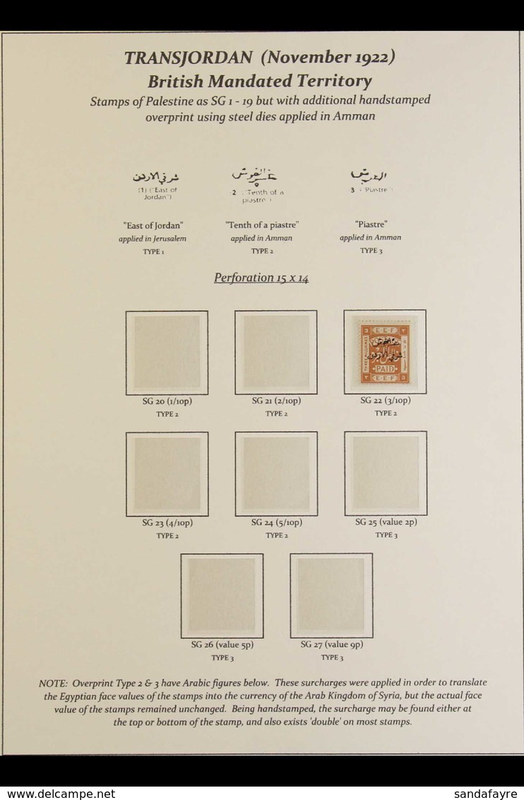 1922 - 1923 MANDATE ISSUES Fine Mint Collection On Printed Pages With 1922 1/10 On 1m Sepia And 2/10 On 2m Green, Perf 1 - Jordanien