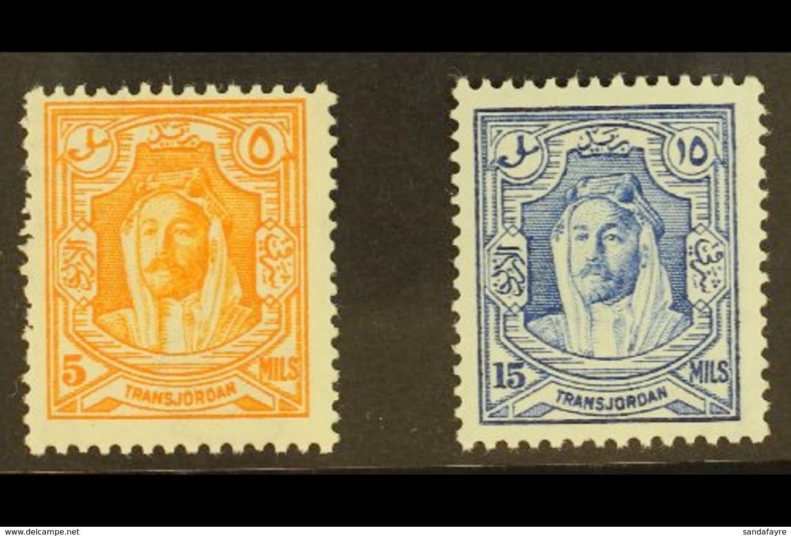 1930 5m Orange And 15m Ultramarine Perf 13½ X 14 Coil Stamps, SG 198a, 200a, Very Fine Mint. (2 Stamps) For More Images, - Jordan