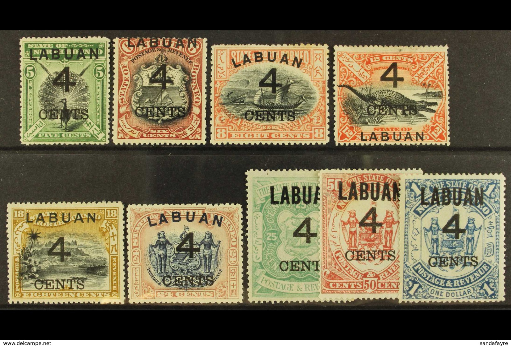 1899 "4 CENTS" Surcharges Complete Set, SG 102/110, Mint, Mostly Fine And With Lovely Bright Colours. (9 Stamps) For Mor - Nordborneo (...-1963)