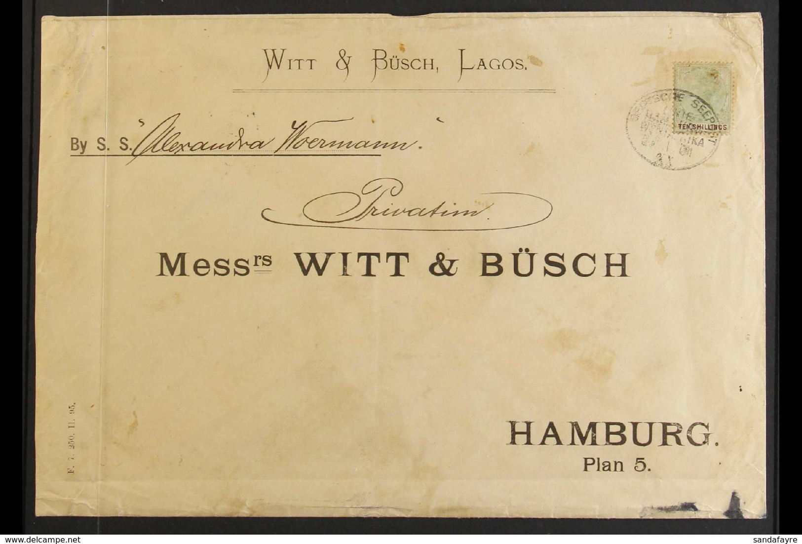 1901 GERMAN SEEPOST COVER (January) Printed "Witt & Busch, Lagos" Printed Envelope (242 X 168 Mm) To Hamburg "By S.S. Al - Nigeria (...-1960)