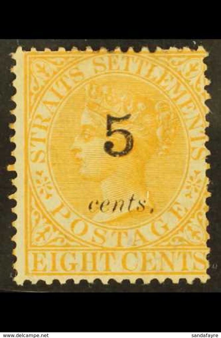 1880 5c On 8c Orange, SG 41, Very Fine Mint Og. For More Images, Please Visit Http://www.sandafayre.com/itemdetails.aspx - Straits Settlements