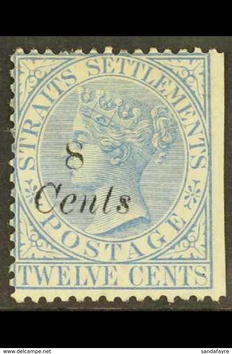 1884 8c On 12c Blue, SG 74, Unused Without Gum, Straight Edge At Right, Cat £1200 As Mint. For More Images, Please Visit - Straits Settlements