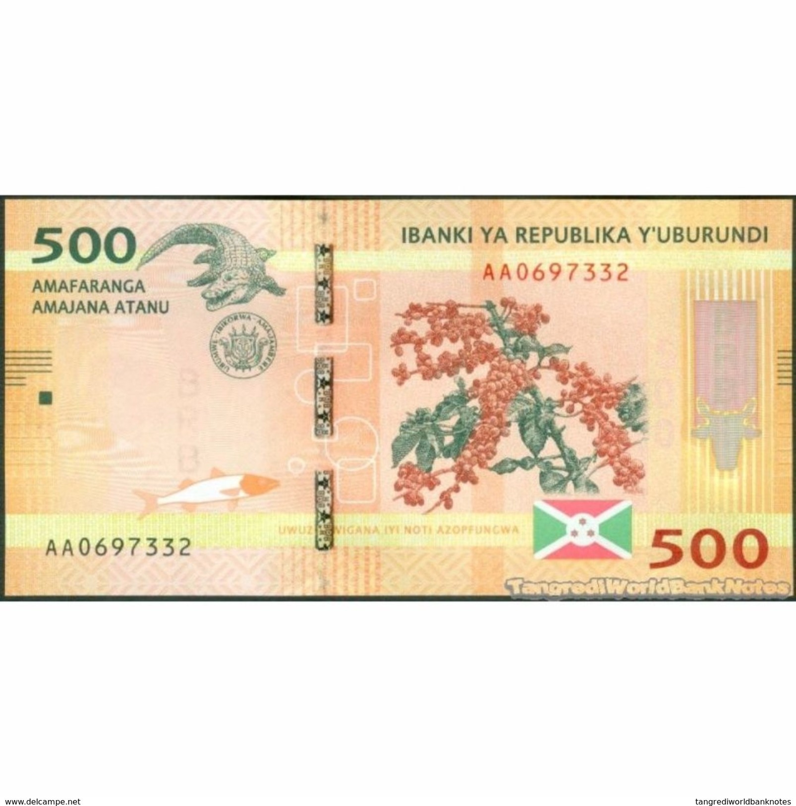 TWN - BURUNDI 50 - 500 Francs 15.1.2015 Prefix AA UNC - Burundi