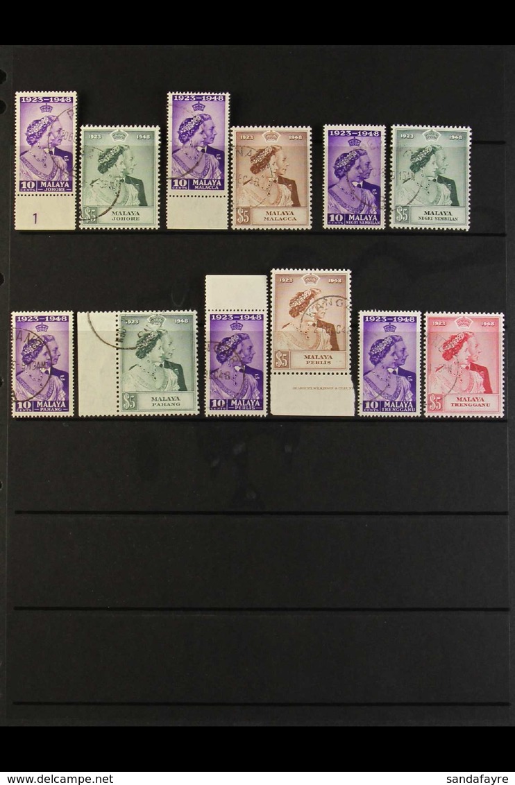 1948 SILVER WEDDING SETS Fine Cds Used Sets For Johore, Malacca, Negri Sembilan, Pahang, Perlis And Trengganu. (12 Stamp - Autres & Non Classés