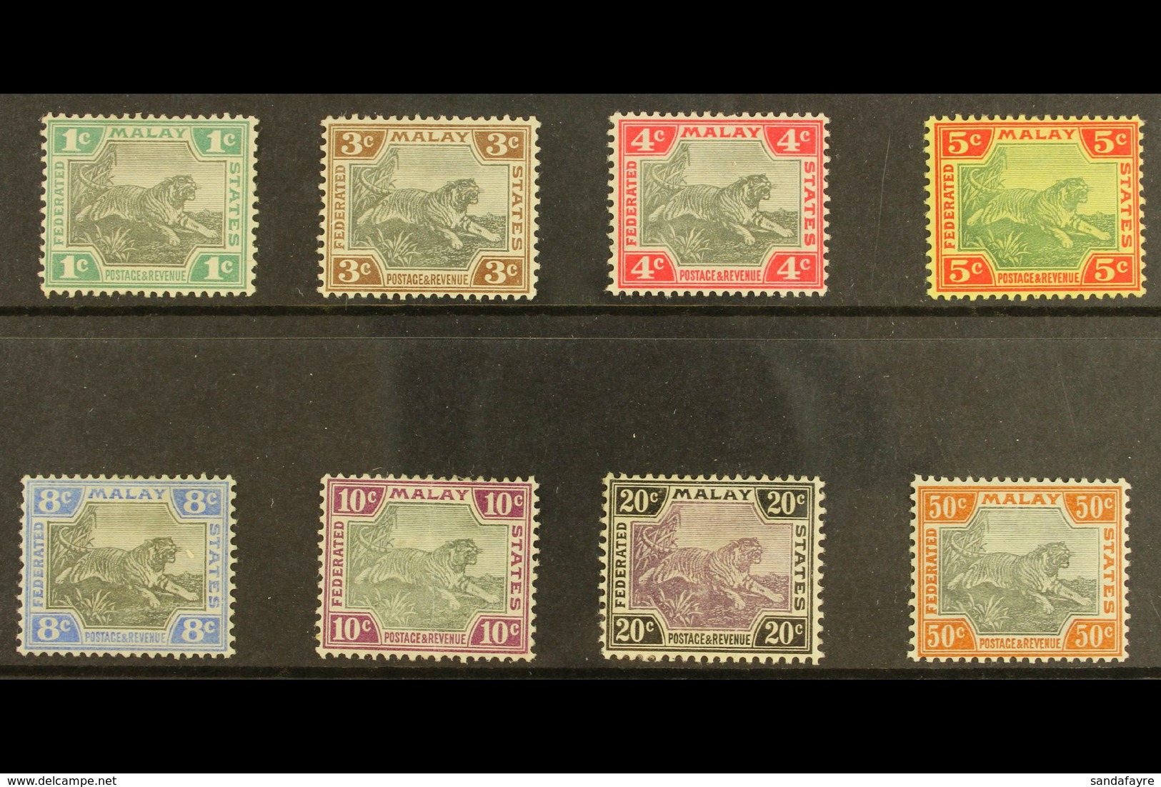 FMS 1900 1c - 50c, Tiger Set Wmk Crown CA, 10c And 50c Centres In Grey, SG 15/22 (20a, 22a) Very Fine And Fresh Mint. Fo - Other & Unclassified