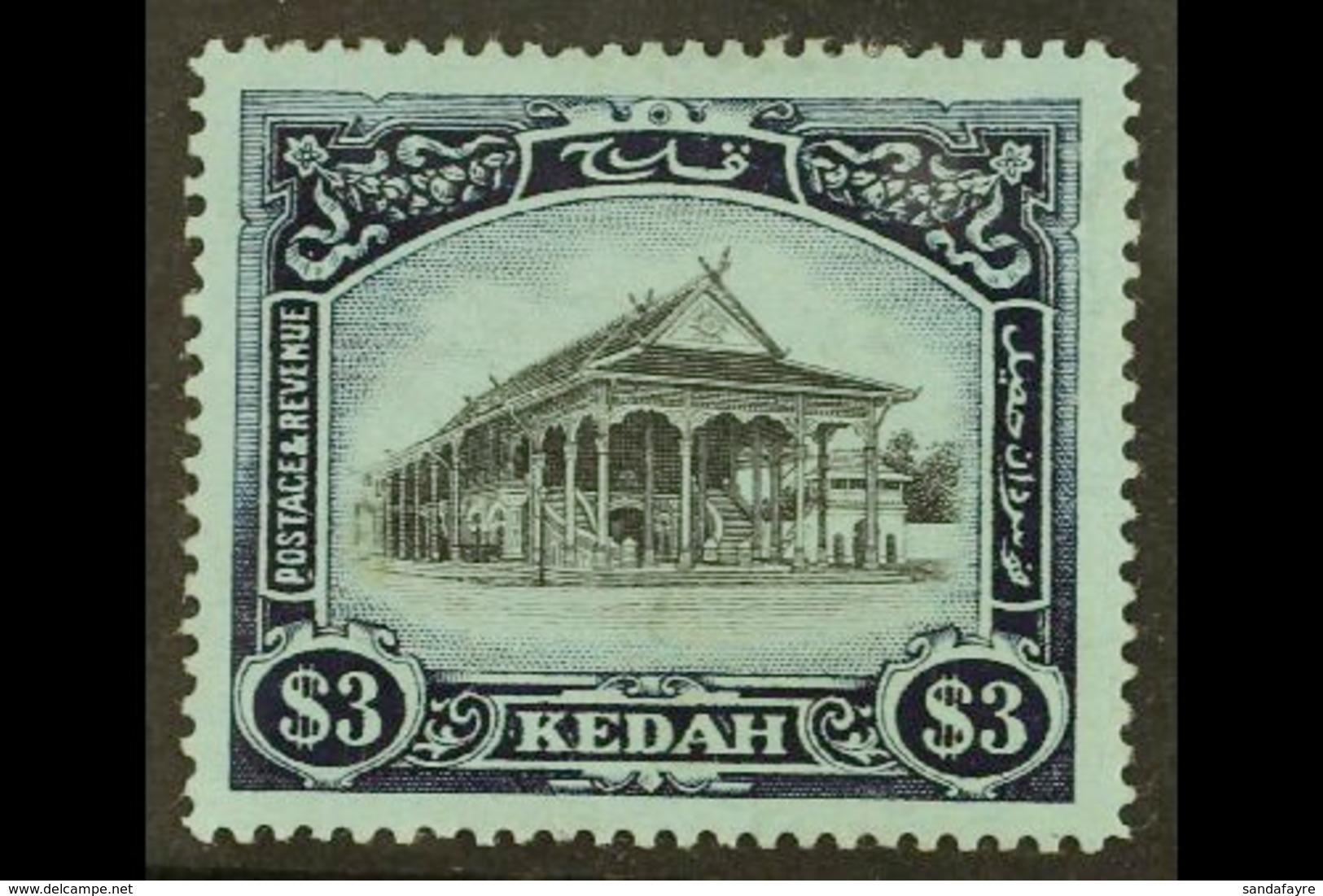 KEDAH 1912 $3 Black And Blue On Blue Council Chamber, SG 13, Very Fine Mint. For More Images, Please Visit Http://www.sa - Other & Unclassified