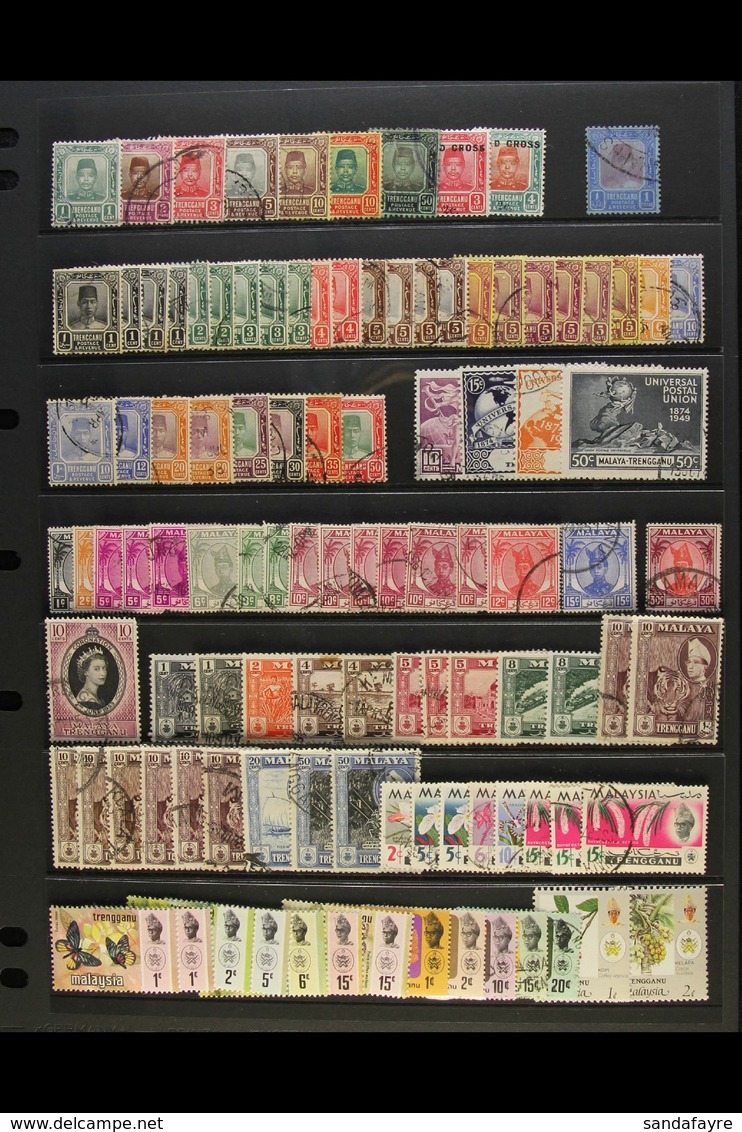 TRENGGANU 1910-81 USED MISCELLANY Presented On A Stock Page. Includes Zain To 50c, Suleiman To 50c & $1, Ismail To 50c & - Sonstige & Ohne Zuordnung