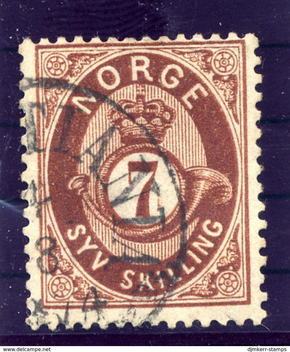 NORWAY 1873 Posthorn 7 Sk. Used. Michel 21 - Used Stamps