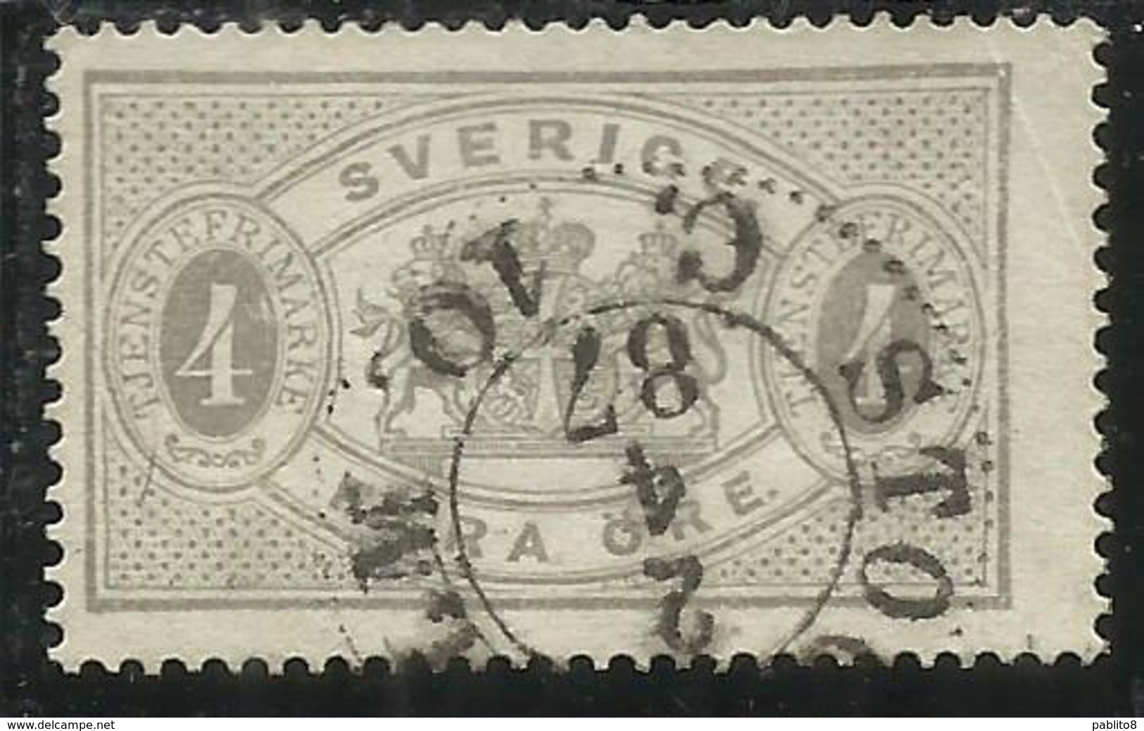 SWEDEN SVERIGE SVEZIA SUEDE 1874 1877 OFFICIAL STAMPS ORE 4o USATO USED OBLITERE' - Fiscale Zegels