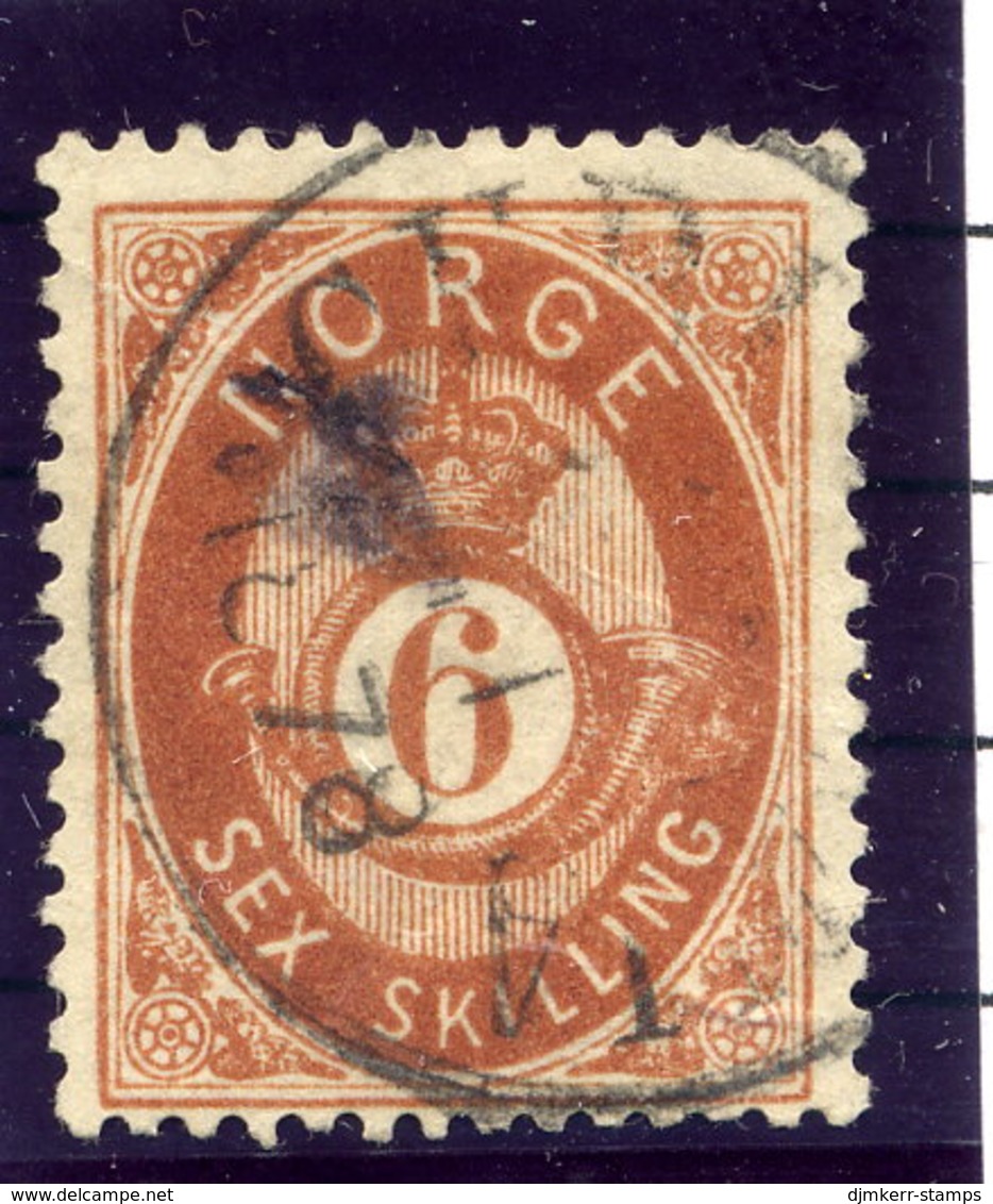 NORWAY 1873 Posthorn 6 Sk. Used. Michel 20 - Oblitérés