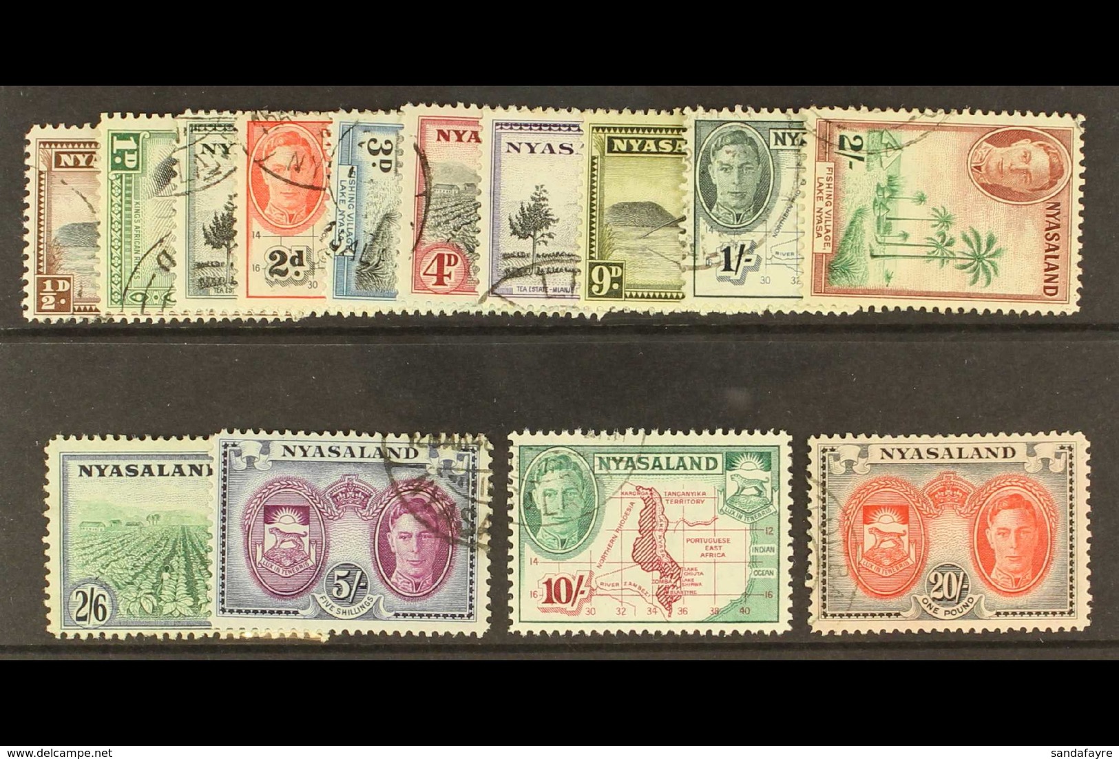 1945 Complete Definitive Set, SG 144/157, Very Fine Used. (14 Stamps) For More Images, Please Visit Http://www.sandafayr - Nyassaland (1907-1953)