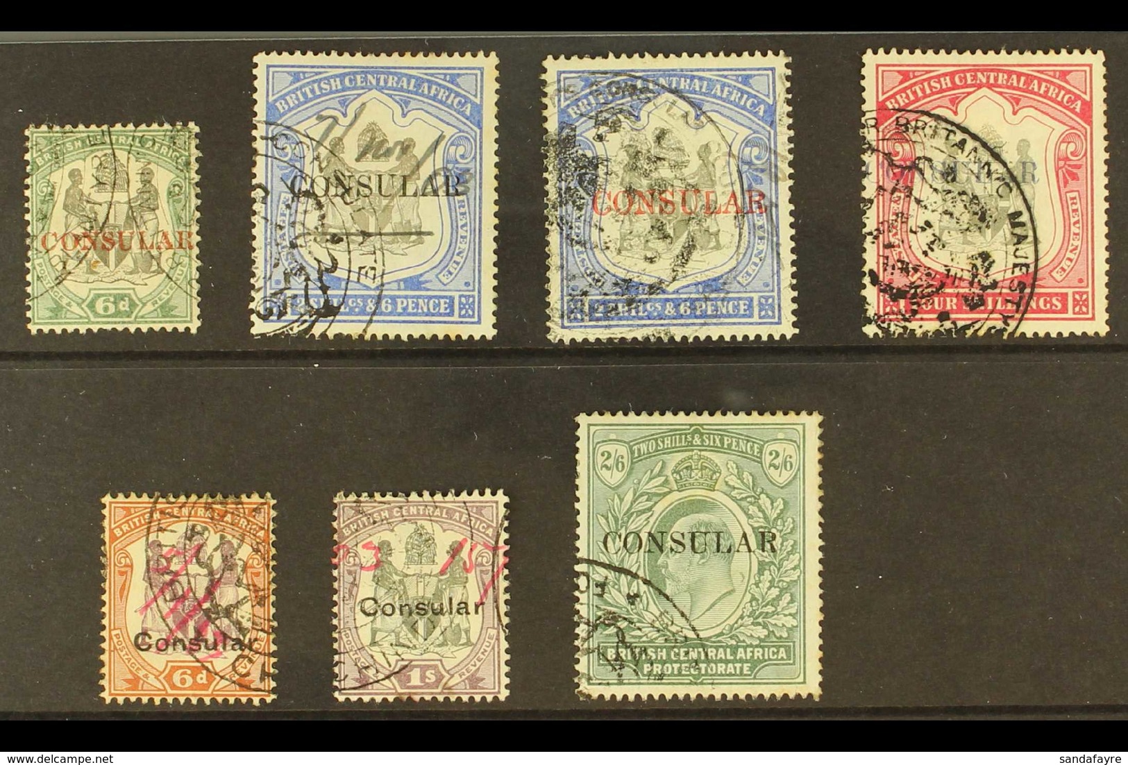 BRITISH CENTRAL AFRICA - REVENUE STAMPS CONSULAR Fine Used All Different Selection. With 1898 "CONSULAR" 6d, 2s6d Black  - Nyassaland (1907-1953)