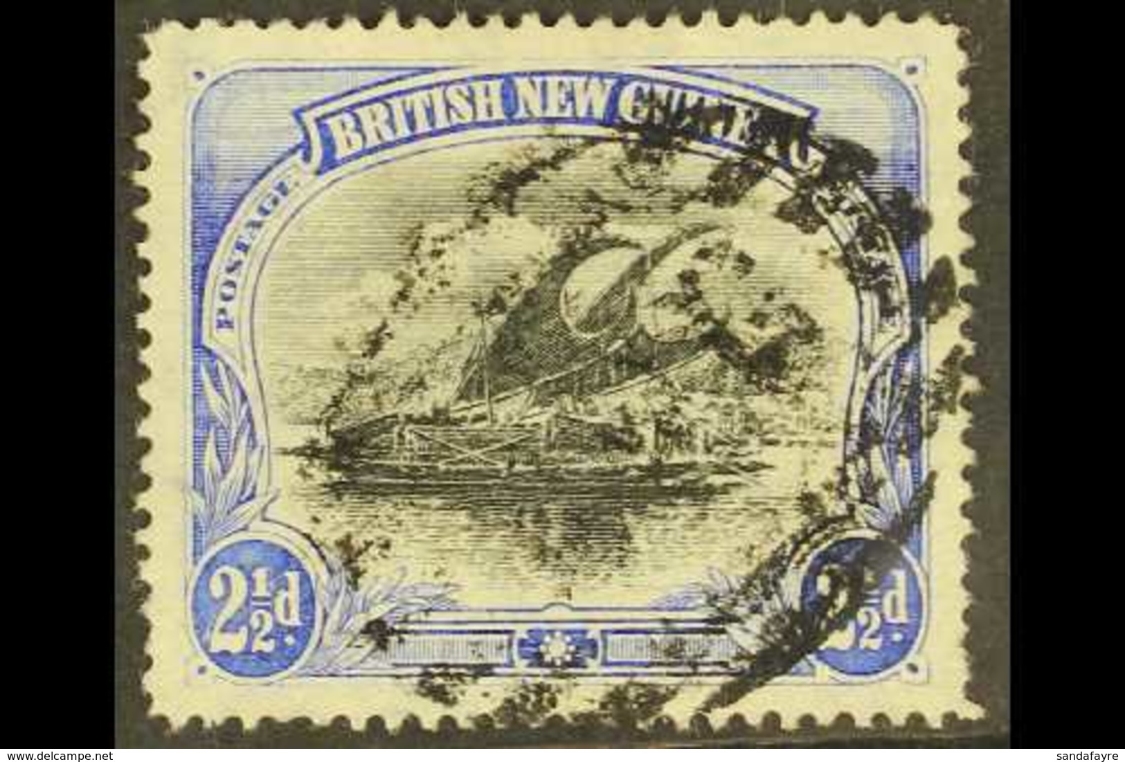 1901-05 2½d Black And Ultramarine Lakatoi On Thin Paper, SG 4a, Neat Barred "BNG" Cancel, Few Slightly Shorter Perfs At  - Papua New Guinea