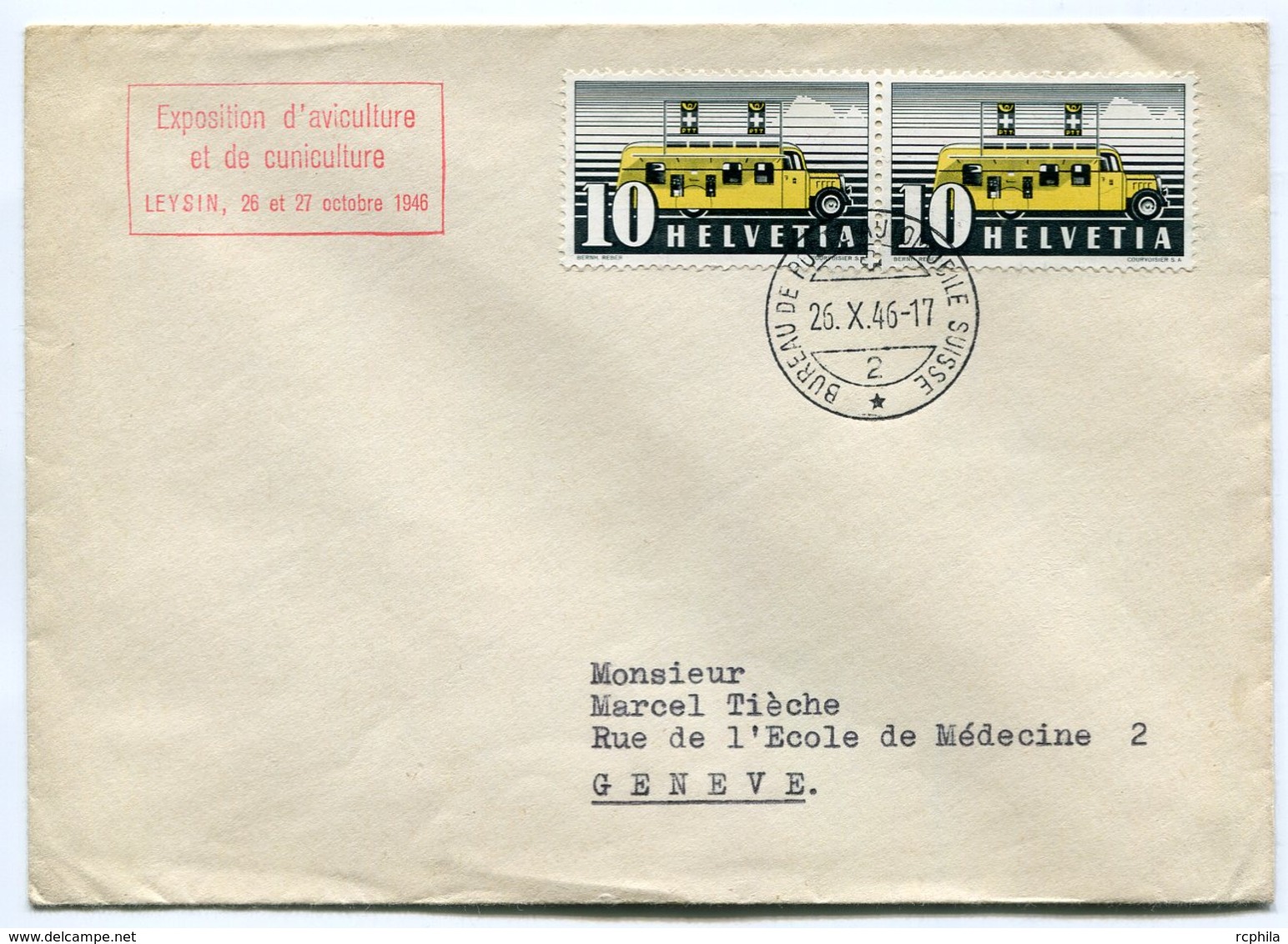 RC 10409 SUISSE 1946 LETTRE POSTE AUTOMOBILE + EXPOSITION D'AVICULTURE ET DE CUNICULTURE TB - Marcofilia